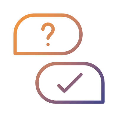 Request Support Service Animated Gif Icon A question mark bubble and a check mark bubble, gradient animated gif icon